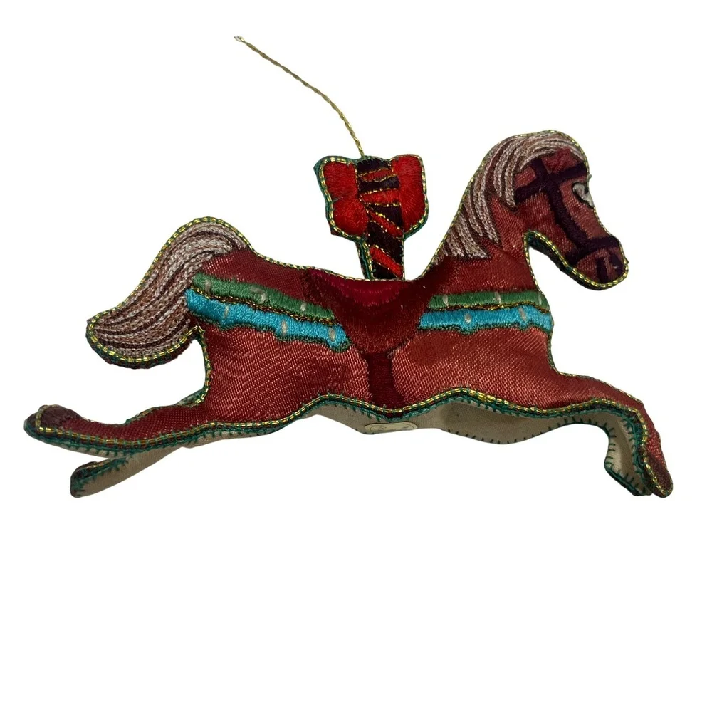 5 Victorian Style Embroidered Fabric Ornaments Drummer Rabbit Rocking Horse‎